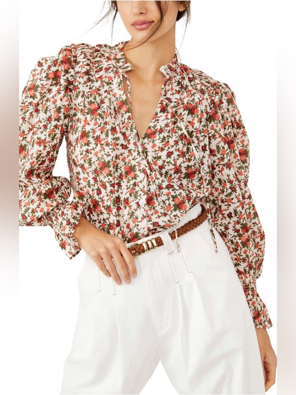 Free People Meant to Be Floral Print Smocked Top Medium